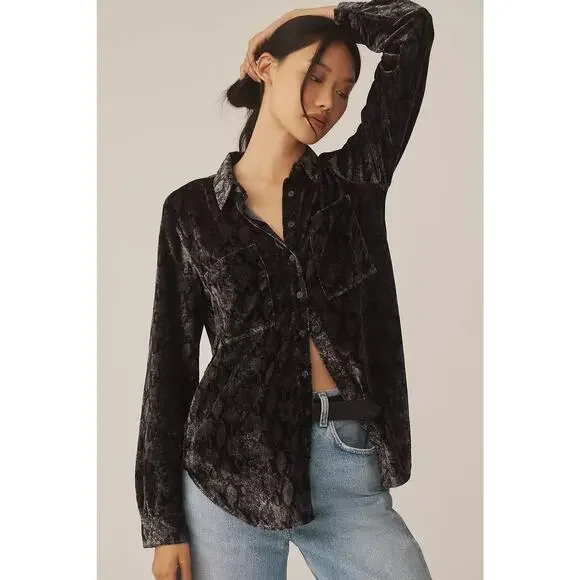 Pilcro Anthropologie Snakeskin Print Button Down Shirt NWT Sz L Oversized - Picture 1 of 7